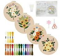 INFUNLY Set di 4 kit per ricamo floreale per adulti, kit per punto croce con farfalle, per principianti, kit da ricamo stampato con istruzioni, 2 cerchi da ricamo, aghi, fili per fai da te