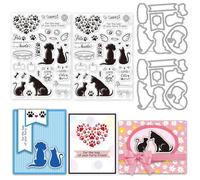 INFUNLY Set di 4 timbri e fustelle trasparenti a forma di gatto e cane, in metallo, per la creazione di biglietti, con scritta "I Love Cats/Dog", per fai da te, scrapbooking, giornalismo