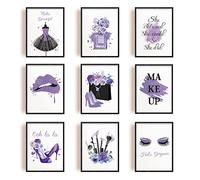 INFUNLY Set di 9 Stampe artistiche da Parete Viola Profumo Stile Vintage Decorazione Senza Cornice Arte Stampe da Parete da Donna per Camera da Letto Decorazioni Muro, 20 * 25 cm