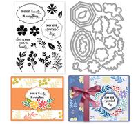 INFUNLY Set di timbri e fustelle trasparenti per etichette, per realizzare biglietti, timbri in silicone, stencil per fai da te, scrapbooking, album fotografici, carta decorativa, goffratura, modello
