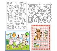 INFUNLY Set di timbri trasparenti con animali da fattoria e coniglio, in silicone trasparente, a forma di animale, per realizzare biglietti, fai da te, scrapbooking, biglietti di auguri