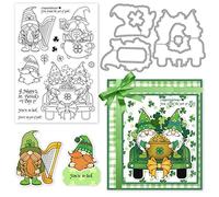 INFUNLY St. Patrick's Day Gnomes - Timbri trasparenti e fustelle per la realizzazione di biglietti Felice San Patrizio, con scritta in lingua inglese (lingua italiana non garantita)