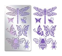 INFUNLY Stencil in metallo con 7 stili a forma di libellula e farfalla, per diario, diario, in acciaio inox, per intaglio del legno, 10,2 x 17,8 cm, per album di ritagli, biglietti e decorazioni per