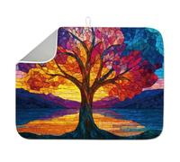 INFUNLY Tappetino scolapiatti con albero della vita, in microfibra assorbente, antiscivolo, 60 x 45 cm, per tavolo, piano di lavoro, lavello, caffetteria, bar