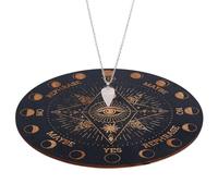 INFUNLY Tavola a Pendolo da Strega, Occhi, Rune, tavola in Legno per canne da Auguri, tavoletta metafisica da 7,9" con Collana a Pendolo di Cristallo per Principianti, Accessori per Altare