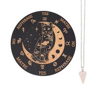 INFUNLY Tavola a pendolo in legno da 20,1 cm Cat Moon Strega Rabdomante Divination Planchette Board Metafisica Messaggio Board con collana di cristallo curativo Stregoneria Wicca Kit forniture per