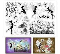 INFUNLY Timbri trasparenti con fata Elfi Fiore Timbri trasparenti per la creazione di biglietti Pianta Angelo Timbri in gomma trasparente per biglietti di auguri fai da te Scrapbooking francobolli