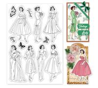 INFUNLY Timbri trasparenti vintage da donna, in silicone, per realizzare biglietti, farfalle, 6,3 x 4,3 cm, francobolli trasparenti per fai da te, album fotografici, decorazioni per diari