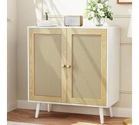 infurnic Armadietto portaoggetti in rattan, piccola credenza per buffet con ante per cucina e ingresso, bianco