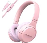 INFURTURE CH3 - Cuffie USB C per bambini, con cavo di tipo C, per ragazzi e ragazze, con limitatore di sicurezza 94 dB, suono stereo HD, cuffie on/over ear per tablet, scuola, viaggi (rosa)