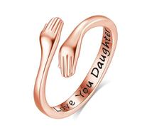 INFUSEU Anello Abbraccio Donna Argento Sterling 925 18K Oro Rose Gioielli Incisione Love You Daughter Regolabili Anelli Dell'abbraccio Della Mano Regalo per Ragazze Signora
