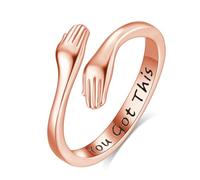 INFUSEU Anello Abbraccio Donna Argento Sterling 925 18K Oro Rose Gioielli Incisione You Got This Regolabili Anelli Dell'abbraccio Della Mano Regalo per Ragazze Signora