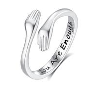 INFUSEU Anello Abbraccio Donna Argento Sterling 925 Gioielli Incisione You Are Enough Regolabili Anelli Dell'abbraccio Della Mano Regalo per Ragazze Signora