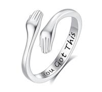 INFUSEU Anello Abbraccio Donna Argento Sterling 925 Gioielli Incisione You Got This Regolabili Anelli Dell'abbraccio Della Mano Regalo per Ragazze Signora