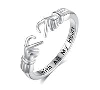 INFUSEU Anello Abbraccio Donna Argento Sterling 925 Gioielli Regolabili Anelli Dell'abbraccio Della Mano Cuore da Dito Regalo per Ragazze Signora