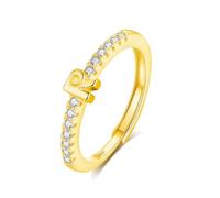 INFUSEU Anello Con Iniziale, Argento 925 18K Oro Anelli Donna Regolabili A-Z Lettera R Captiale Impilabili Personalizzato Nome Gioielli Regalo Di Mamma Donna