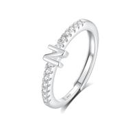 INFUSEU Anello Con Iniziale, Argento 925 Anelli Donna Regolabili A-Z Lettera N Captiale Impilabili Personalizzato Nome Gioielli Regalo Di Mamma Donna