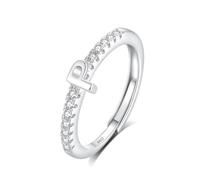 INFUSEU Anello Con Iniziale, Argento 925 Anelli Donna Regolabili A-Z Lettera P Captiale Impilabili Personalizzato Nome Gioielli Regalo Di Mamma Donna
