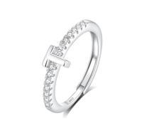 INFUSEU Anello Con Iniziale, Argento 925 Anelli Donna Regolabili A-Z Lettera T Captiale Impilabili Personalizzato Nome Gioielli Regalo Di Mamma Donna