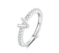 INFUSEU Anello Con Iniziale, Argento 925 Anelli Donna Regolabili A-Z Lettera V Captiale Impilabili Personalizzato Nome Gioielli Regalo Di Mamma Donna