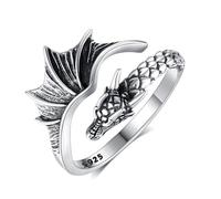INFUSEU Anello Drago Donna Argento Sterling 925 Vintage Medievale Animale Gioielli Regolabili Anelli Della Anelli Regalo per Ragazze Signora