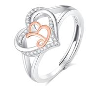 INFUSEU Anello Iniziali, Argento Sterling 925 Cuore B Lettera Anelli Aperti Cuore Forma Nome Iniziale Alfabeto Dalla A-z Gioielli Personalizzati Regolabili Alfabetici Regali per Donne Ragazze