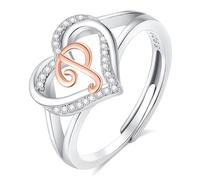 INFUSEU Anello Iniziali, Argento Sterling 925 Cuore P Lettera Anelli Aperti Cuore Forma Nome Iniziale Alfabeto Dalla A-z Gioielli Personalizzati Regolabili Alfabetici Regali per Donne Ragazze