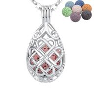 INFUSEU Aromaterapia Olio Essenziale Diffusore, Collana Lava Celtico Ciondolo Pietra Lava Medaglione Celtico D'Argento 7 Pz Lava Pietre Con 24 Catena, Regalo Per Le Donne