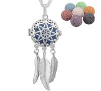 INFUSEU Collana Acchiappasogni Donna, Aromaterapia Profumi Donna Olio Essenziale Diffusore Lunghe Gioiello Dream Catcher Ciondolo Locket Profumo Con 5 Pz Lava Stones + Chain 24