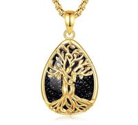 INFUSEU Collana Albero Della Vita Cristal 18K Oro Forma a Goccia Collane Cristallo Arenaria Ciondolo Abbraccio Gioielli Ciondolo Yoga Fortunato Regalo per Le Donna Uomo