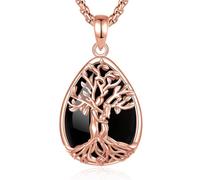 INFUSEU Collana Albero Della Vita Cristal 18K Oro Rose Forma a Goccia Collane Cristallo Ossidiana Ciondolo Abbraccio Gioielli Ciondolo Yoga Fortunato Regalo per Le Donna Uomo