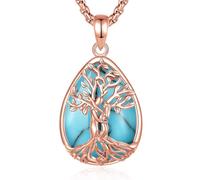 INFUSEU Collana Albero Della Vita Cristal 18K Oro Rose Forma a Goccia Collane Cristallo Turchese Ciondolo Abbraccio Gioielli Ciondolo Yoga Fortunato Regalo per Le Donna Uomo