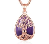 INFUSEU Collana Albero Della Vita Cristal Collane Cristallo Ossidiana/Corniola/Pietra di Luna/Malachite/Turchese/Ametista Ciondolo Abbraccio Gioielli Yoga Fortunato Regalo per Le Donna