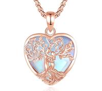 INFUSEU Collana Albero Della Vita Forma di Cuore Cristal 18K Oro Rose Collane Cristallo Pietra di Luna Ciondolo Abbraccio Gioielli Ciondolo Yoga Fortunato Regalo per Le Donna Uomo