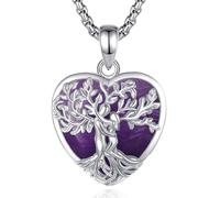 INFUSEU Collana Albero Della Vita Forma di Cuore Cristal Collane Cristallo Ametista Ciondolo Abbraccio Gioielli Ciondolo Yoga Fortunato Regalo per Le Donna Uomo