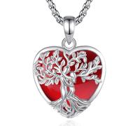 INFUSEU Collana Albero Della Vita Forma di Cuore Cristal Collane Cristallo Corniola Ciondolo Abbraccio Gioielli Ciondolo Yoga Fortunato Regalo per Le Donna Uomo