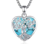INFUSEU Collana Albero Della Vita Forma di Cuore Cristal Collane Cristallo Turchese Ciondolo Abbraccio Gioielli Ciondolo Yoga Fortunato Regalo per Le Donna Uomo