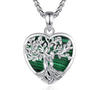 INFUSEU Collana Albero della Vita in Rodato Ciondolo Abbraccio con Cuore Cristallo Gioiello Malachite Portafortuna per Yoga e Meditazione, Regalo per Donna