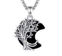 INFUSEU Collana Albero della Vita Mezzaluna in Ossidiana con Smalto Gioiello per Genitore e Figlio Regalo per Donna Legame Speciale