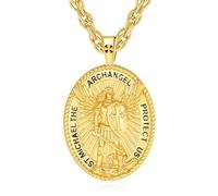 INFUSEU Collana Arcangelo Michel, Ciondolo Sterling 925 18K Oro Rabbia Guerriera Michele Ovale Medaglia San per Uomo