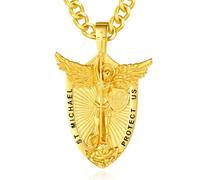 INFUSEU Collana Arcangelo Michel, Ciondolo Sterling 925 18K Oro Rabbia Guerriera Michele Scudo Medaglia San per Uomo