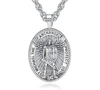 INFUSEU Collana Arcangelo Michel, Ciondolo Sterling 925 Rabbia Guerriera Michele Ovale Medaglia San per Uomo