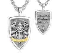 INFUSEU Collana Arcangelo Michel, Ciondolo Sterling 925 Rabbia Guerriera Michele Scudo Medaglia Di San per Uomo