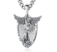 INFUSEU Collana Arcangelo Michel, Ciondolo Sterling 925 Rabbia Guerriera Michele Scudo Medaglia San per Uomo