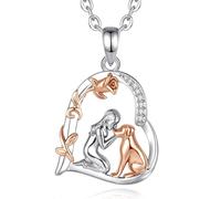 INFUSEU Collana Bambina e Cane Ciondolo a Cuore con Zirconi Placcatura Bicolore Oro Rosa Gioiello per Amanti dei Cani Amore Incondizionato