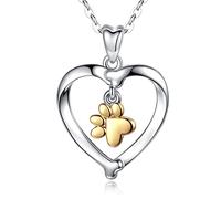 INFUSEU Collana Cane Cuore, 925 Sterlina Argento Collana Cani Orma Appendere in Due Ossatura Pendente a Cuore Fascino Gioielleria con Catena 18"