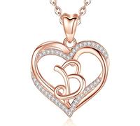INFUSEU Collana con Ciondolo Cuore, Lettera A-Z Alfabeto Capitale Gioielli Doppio Cuore Collane Iniziali Cubic Zirconia CZ per Donne Regali Romantici, Catena da 20 Pollici