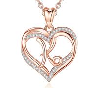 INFUSEU Collana con Ciondolo Cuore, Lettera A-Z Alfabeto Capitale Gioielli Doppio Cuore Collane Iniziali Cubic Zirconia CZ per Donne Regali Romantici, Catena da 20 Pollici