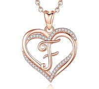 INFUSEU Collana con Ciondolo Cuore, Lettera A-Z Alfabeto Capitale Gioielli Doppio Cuore Collane Iniziali Cubic Zirconia CZ per Donne Regali Romantici, Catena da 20 Pollici