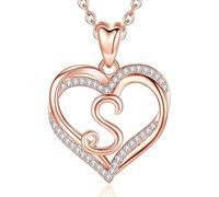 INFUSEU Collana con Ciondolo Cuore, Lettera A-Z Alfabeto Capitale Gioielli Doppio Cuore Collane Iniziali Cubic Zirconia CZ per Donne Regali Romantici, Catena da 20 Pollici